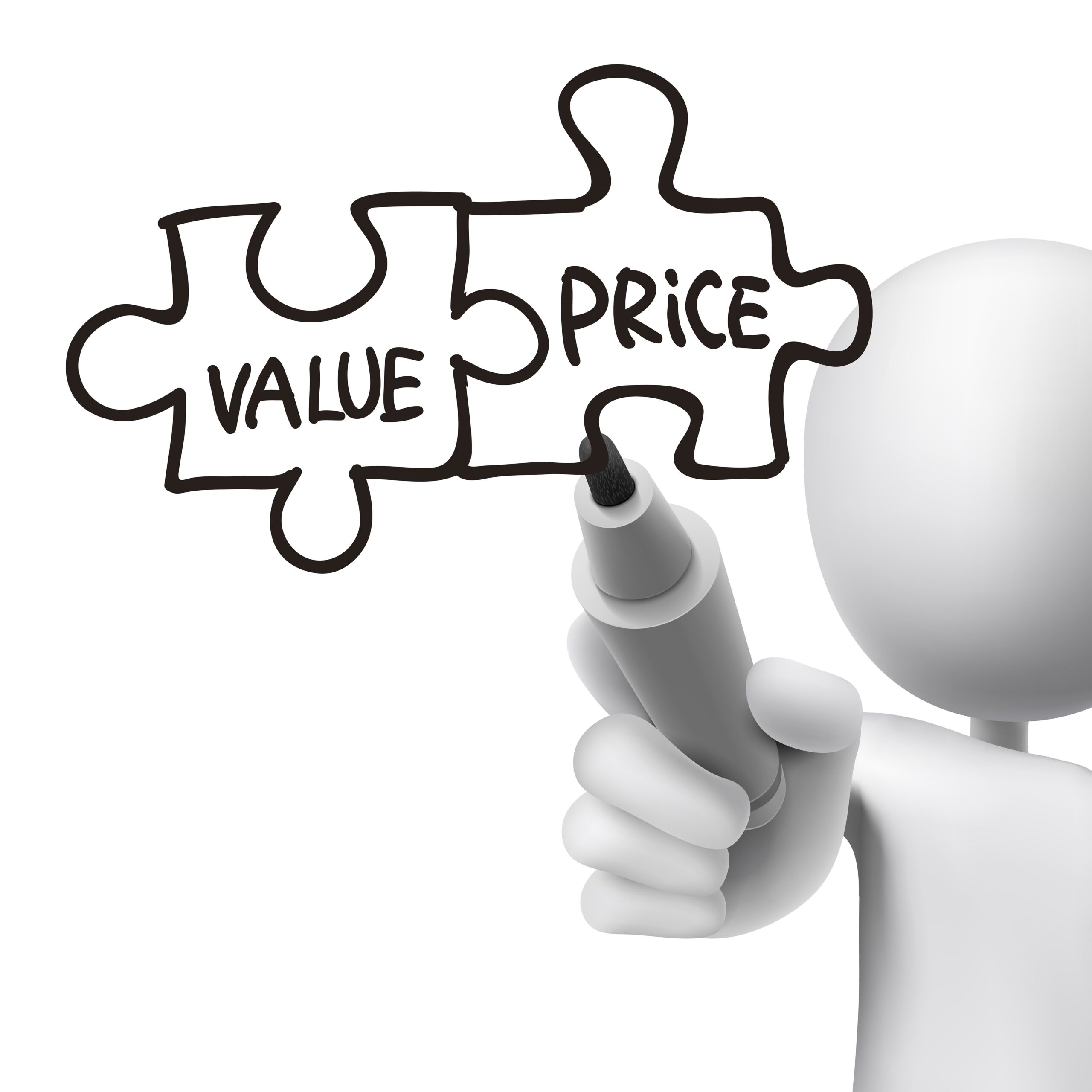 value and price words written by 3d man